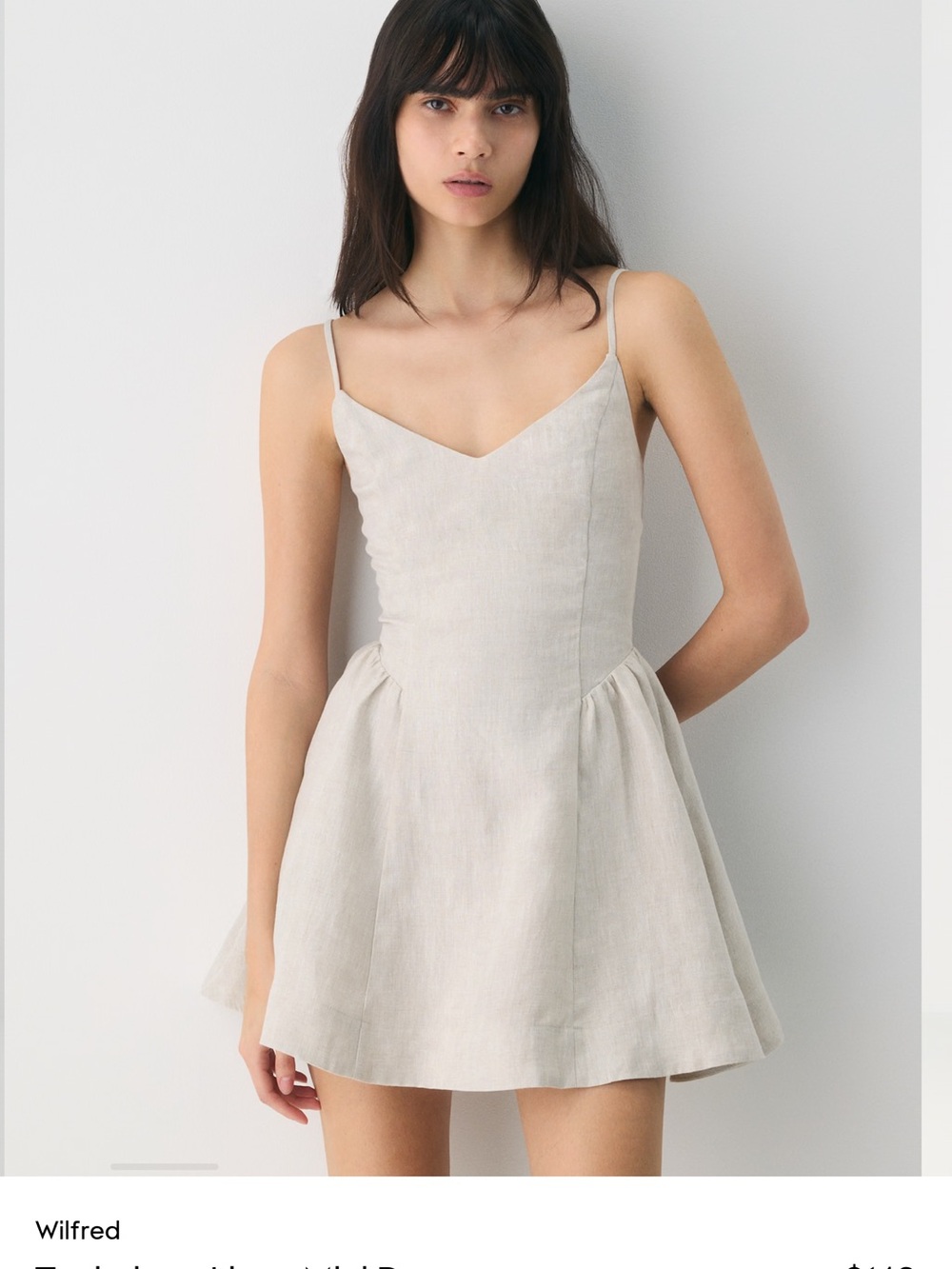 Aritzia Linen Spaghetti-Strap Mini Dress in Cream